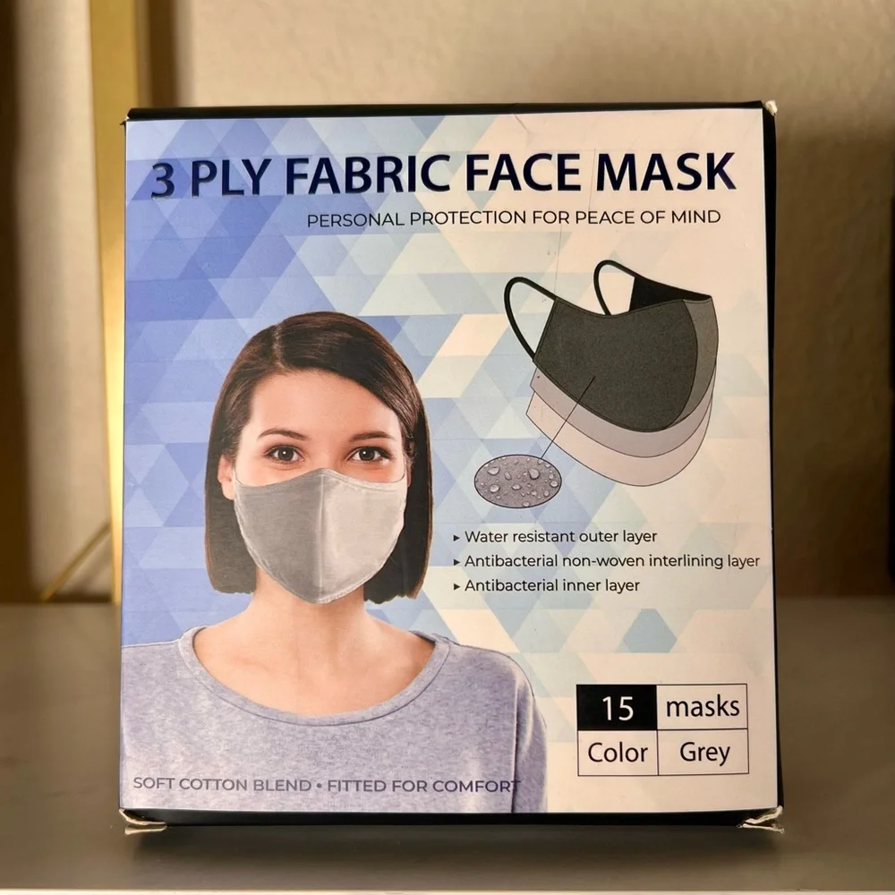 15 NWT 3 Ply Fabric Face Mask - Gray